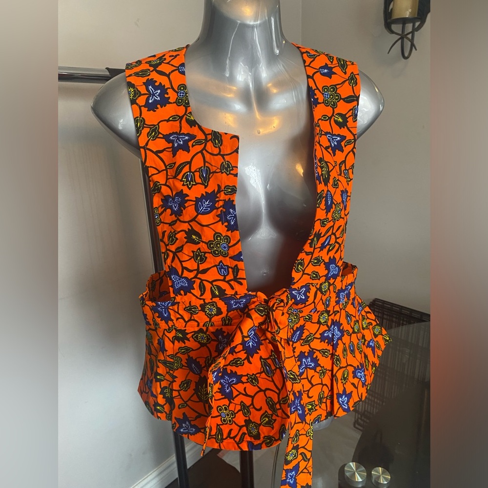 Utopia Africa Designs Orange Blue Cut Out Ruffled Tank Top